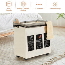 Load image into Gallery viewer, 120L 3-Section Laundry Hamper Sorter with Wheels and Mesh Cover-Beige