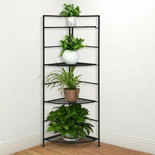 Load image into Gallery viewer, 4 Tier Folding Metal Shelf Plant Stand Storage Open Shelf Corner Display Rack