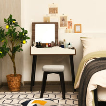 Load image into Gallery viewer, Vanity Table Set with Flip Top Mirror and Padded Stool-Wood