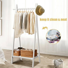 Load image into Gallery viewer, A-Frame Wood Clothing Hanging Rack with Storage Shelf-White