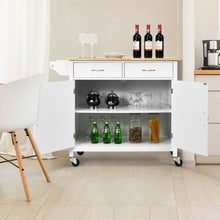 Load image into Gallery viewer, Modern Rolling Kitchen Cart Island with Wooden Top-White