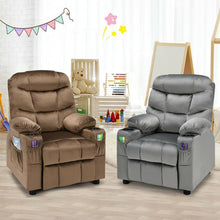 Load image into Gallery viewer, Adjustable Lounge Chair with Footrest and Side Pockets for Children-Brown