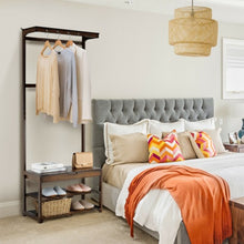 Load image into Gallery viewer, 5 In 1 Bamboo Coat Rack Shoe Bench Entryway Hall Tree with Storage Box-Coffee