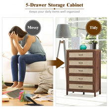 Load image into Gallery viewer, Dresser Rustic Storage Freestanding Wooden Cabinet with 5 Rattan Drawers-Walnut