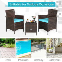 Load image into Gallery viewer, 3Pcs Patio Rattan Furniture Set Cushioned Sofa and Glass Tabletop Deck-Blue