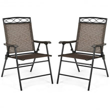 Load image into Gallery viewer, Set of 2 Patio Folding Chairs Sling Portable Dining Chair Set with Armrest