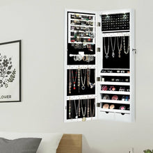 Load image into Gallery viewer, Lockable Wall Mount Mirrored Jewelry Cabinet with LED Lights-White