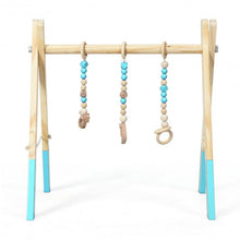 Load image into Gallery viewer, 3 Wooden Baby Teething Toys Hanging Bar-Blue
