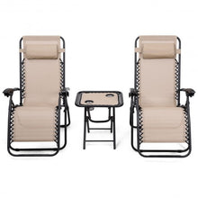 Load image into Gallery viewer, 3 pcs Folding Portable Zero Gravity Reclining Lounge Chairs Table-Beige
