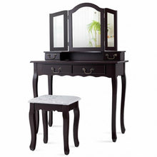 Load image into Gallery viewer, Tri Folding Mirror Makeup Dressing Vanity Set with 4 Drawers-Coffee