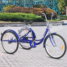 Load image into Gallery viewer, 24" Single Speed 3-wheel Bicycle Adult Tricycle Seat-Blue