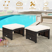 Load image into Gallery viewer, 2 Pieces Cushioned Patio Rattan Ottoman Foot Rest-White