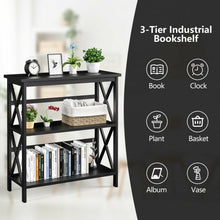 Load image into Gallery viewer, 3-Tier Bookshelf Wooden Open Storage Bookcase for Home Office-Black