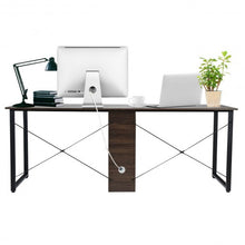 Load image into Gallery viewer, 2 Person Computer Desk with Cabinet and X-Shaped Frame