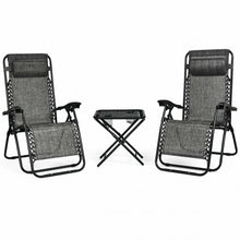 Load image into Gallery viewer, 3 pcs Folding Portable Zero Gravity Reclining Lounge Chairs Table-Gray