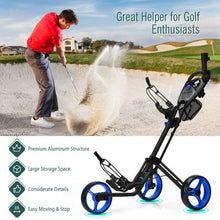 Load image into Gallery viewer, Folding 3 Wheels Golf Push Cart with Brake Scoreboard Adjustable Handle-Blue