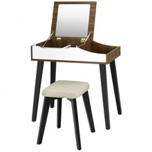 Load image into Gallery viewer, Vanity Table Set with Flip Top Mirror and Padded Stool-Wood
