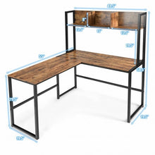 Load image into Gallery viewer, Industrial L-Shaped 55" Corner Computer Gaming Table with Bookshelf-Coffee