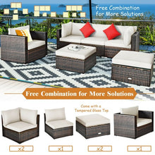 Load image into Gallery viewer, 6 Pcs Patio Rattan Furniture Set with Sectional Cushion-White