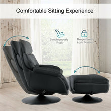 Load image into Gallery viewer, Top Grain Leather Swivel Rocking Chair and Ottoman Set with Locking Handle-Black