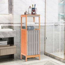 Load image into Gallery viewer, Bathroom Floor Cabinet Freestanding Single Door Bamboo 3-Tier Storage