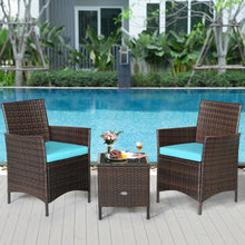 Load image into Gallery viewer, 3Pcs Patio Rattan Furniture Set Cushioned Sofa and Glass Tabletop Deck-Blue