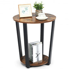 Load image into Gallery viewer, 2-tier Round End Table with Storage Shelf & Metal Frame-Brown