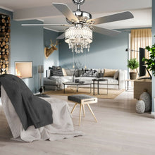 Load image into Gallery viewer, 52" Crystal Ceiling Fan Lamp w/ 5 Reversible Blades-Silver