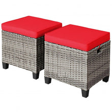 Load image into Gallery viewer, 2PCS Patio Rattan Wicker Ottoman Seat with Removable Cushions-Red