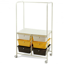 Load image into Gallery viewer, 6 Drawer Rolling Storage Cart with Hanging Bar -Yellow
