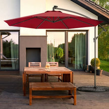 Load image into Gallery viewer, 10 Inch Patio Hanging Solar LED Umbrella Sun Shade with Cross Base-Burgundy