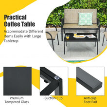 Load image into Gallery viewer, 4 pcs Patio Furniture Set with Glass Top Coffee Table-Brown