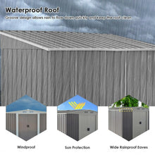 Load image into Gallery viewer, 8x8 ft Outdoor Garden Galvanized Steel Storage Shed with Sliding Door-Gray