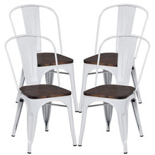 Load image into Gallery viewer, 4 pcs Tolix Style Metal Dining Side Chair Stackable Wood Seat-White