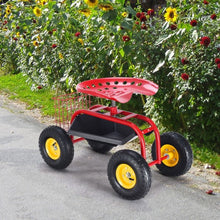 Load image into Gallery viewer, Garden Cart Rolling Work Seat With Heavy Duty Tool Tray Gardening Planting-Red