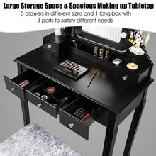 Load image into Gallery viewer, Vanity Dressing Table Set with 10 Dimmable Bulbs and Cushioned Stool-Black