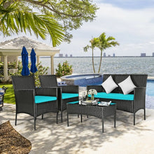 Load image into Gallery viewer, 4 Pcs Patio Rattan Cushioned Sofa Furniture Set w/Tempered Glass Coffee Table