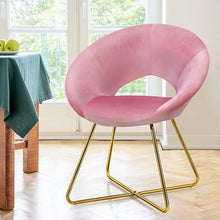 Load image into Gallery viewer, Modern Accent Velvet Dining Arm Chair w/ Golden Metal Legs and Soft Cushion-Pink