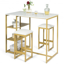 Load image into Gallery viewer, 3 pcs Dining Set with Faux Marble Top Table and 2 Stools-Golden