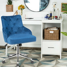 Load image into Gallery viewer, Tufted Upholstered Swivel Computer Desk Chair with Nailed Tri-Blue