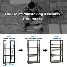 Load image into Gallery viewer, 4-Tier Folding Bookshelf No-Assembly Industrial Bookcase Display Shelves