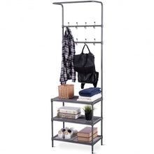 Load image into Gallery viewer, 3 Tier Metal Storage Shelf 16 Hooks Hat Shoes Rack
