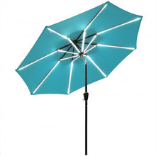 Load image into Gallery viewer, 9Ft Solar LED Market Umbrella with Aluminum Crank Tilt 16 Strip Lights-Turquoise