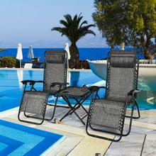 Load image into Gallery viewer, 3 pcs Folding Portable Zero Gravity Reclining Lounge Chairs Table-Gray