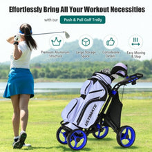 Load image into Gallery viewer, Lightweight Foldable Collapsible 4 Wheels Golf Push Cart-Blue