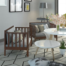 Load image into Gallery viewer, 2-in-1 Convertible Kids Wooden Bedroom Furniture with Guardrails-Brown