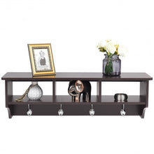 Load image into Gallery viewer, Wall Mount Cubby Organizer Hooks Entryway Storage Shelf-Brown