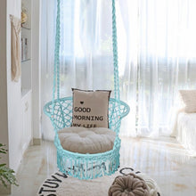 Load image into Gallery viewer, Hanging Hammock Chair Macrame Swing Hand Woven Cotton Backrest-Turquoise