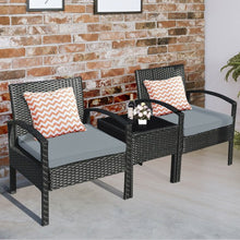 Load image into Gallery viewer, 3 Pieces Outdoor Rattan Patio Conversation Set with Seat Cushions-Gray