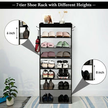 Load image into Gallery viewer, 7-Tier Vertical Design Wooden Shoe Storage Shelf with Hooks-Black